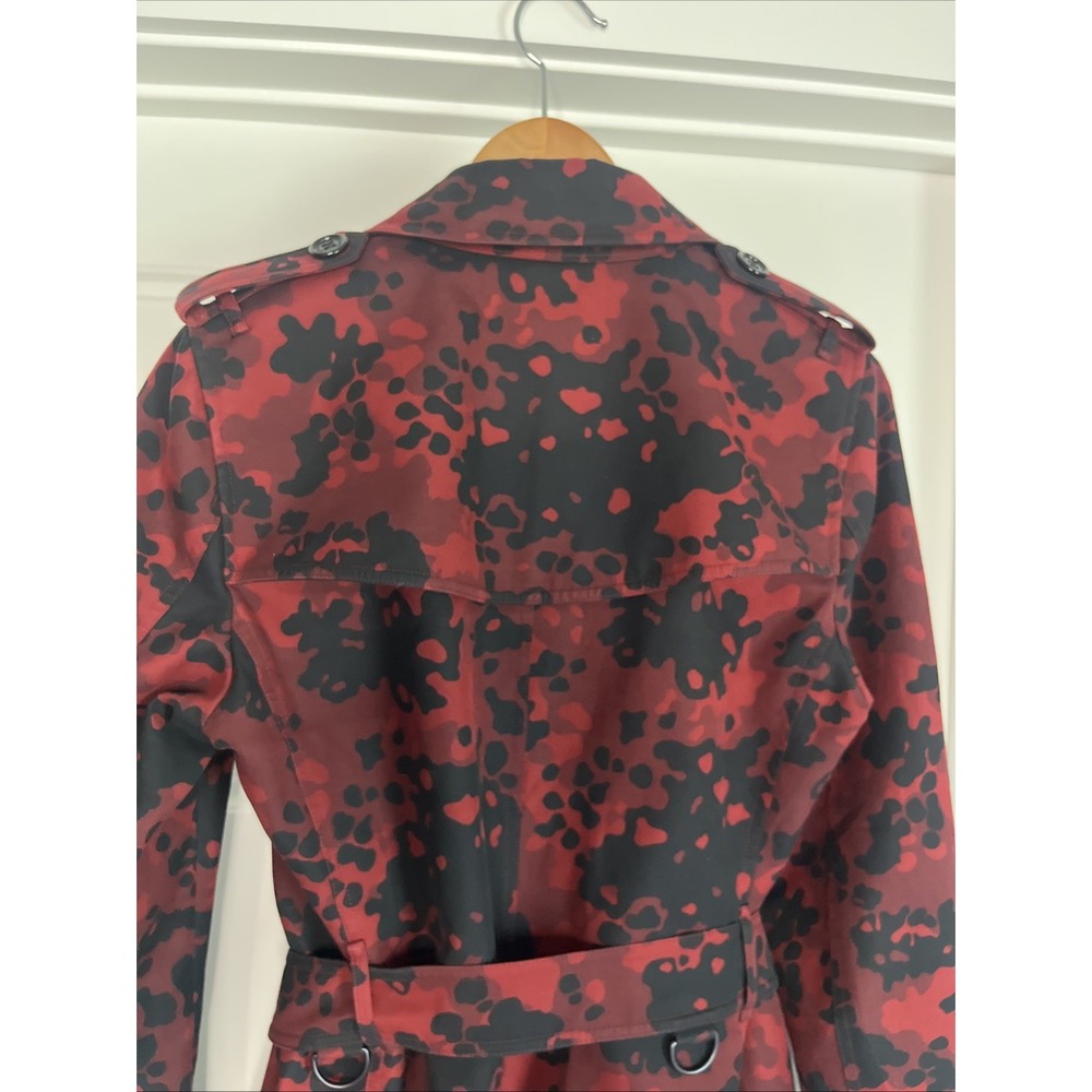 Burberry London Peacoat Double Breasted Cotton Red Black Camouflage 10 Luxury - Picture 16 of 16